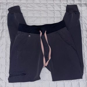 Figs Women's Charcoal Jogger Scrub Pants with Pink Drawstring
